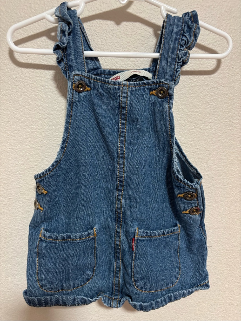 Levi's Blue Denim Ruffle-Strap Overall Dress